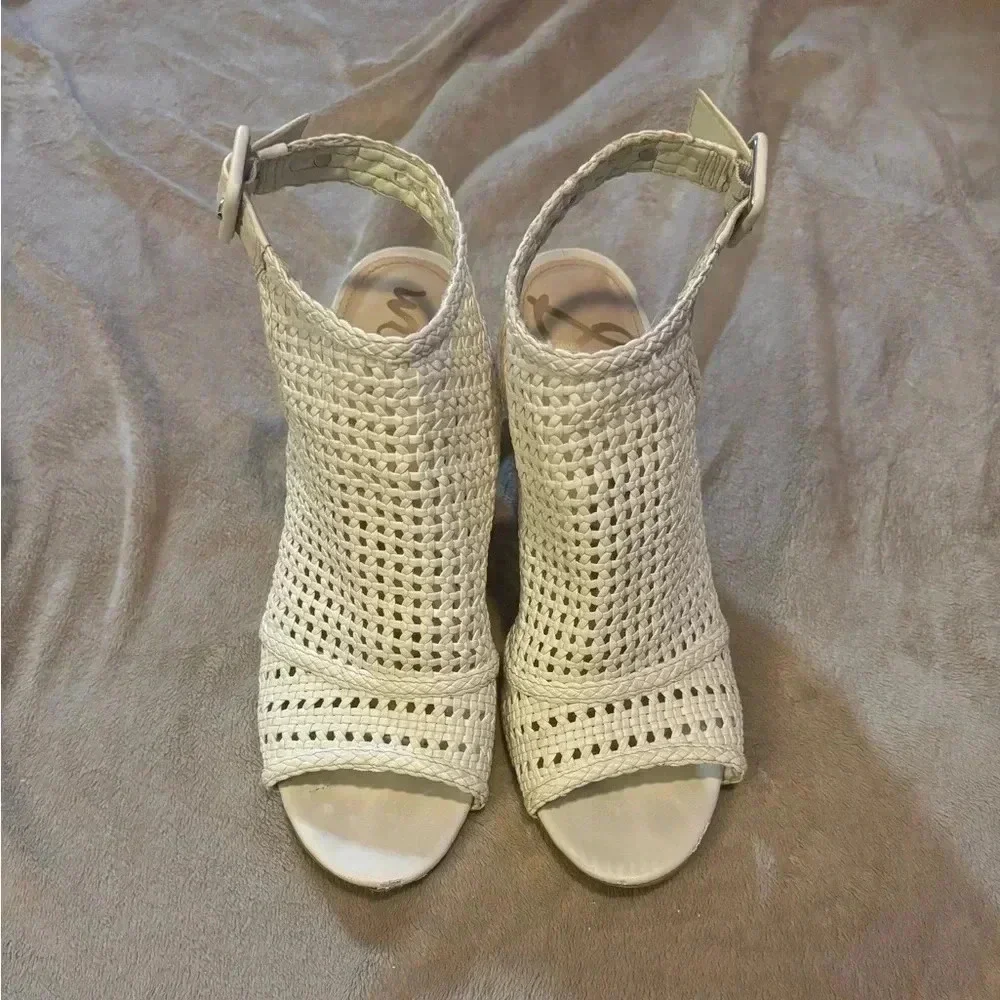 Sam Edelman Ivory Basketweave Open‎ Toe Booties